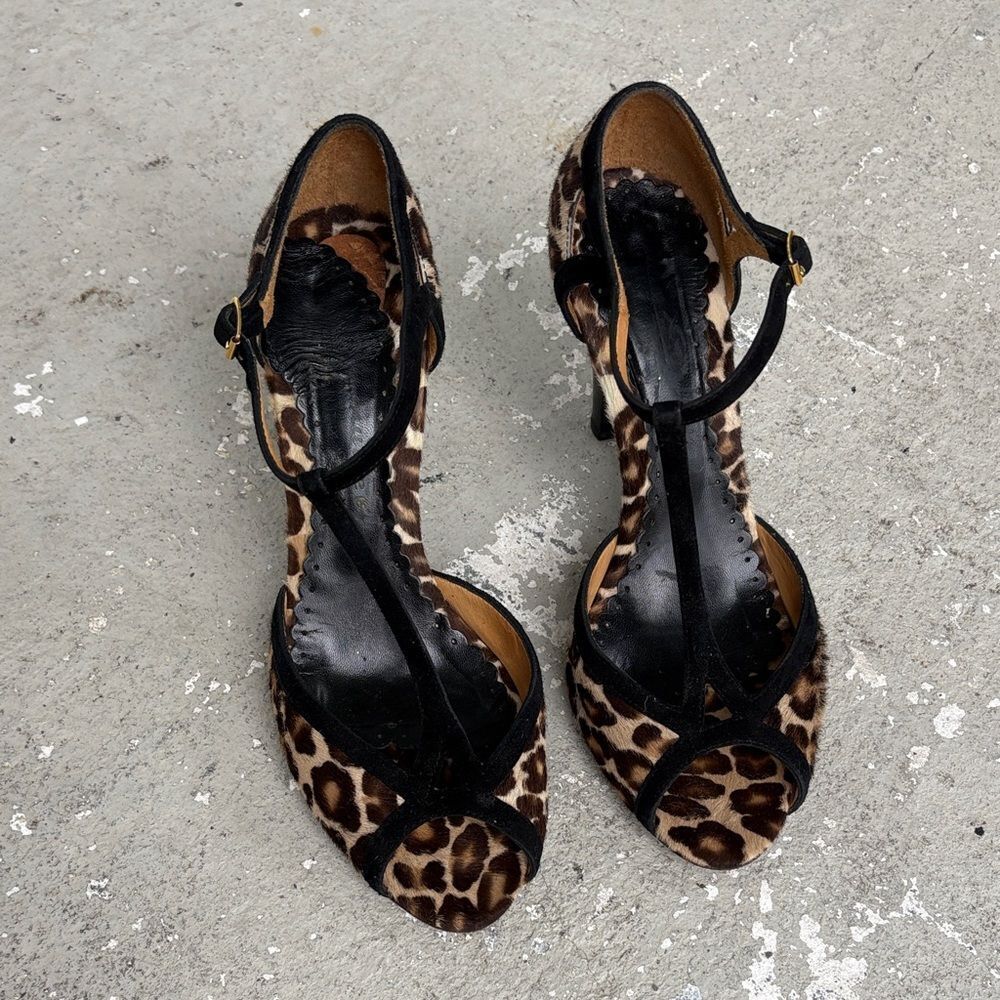 Bettye Muller vintage pony hair slingbacks leopard print